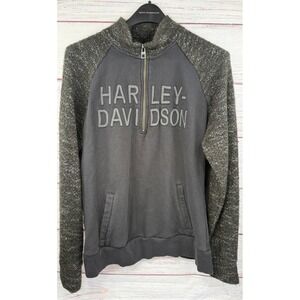 Harley-Davidson Womens 1W Quarter Zip Pullover Mixed Media Knit Fleece Grey